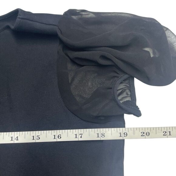 Lauren Ralph Lauren Black Mesh Bubble Puff Sleeve Top L0493 - Picture 4 of 6
